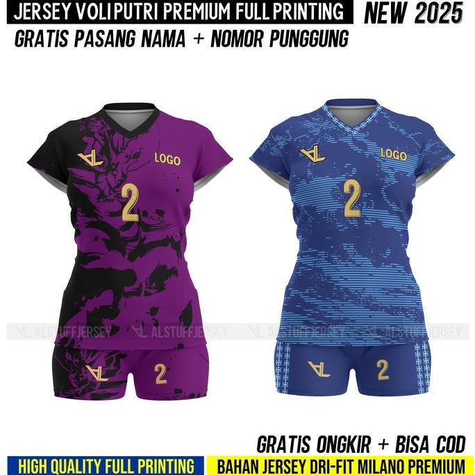 Jersey Voli Putri Terbaru Nama dan nomor pungg Full Printing Baju Volly wanita cewek