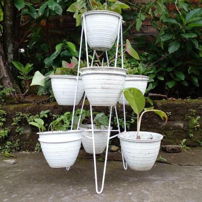 Gaerdenpic- Rak Susun 7 Rak Bunga Besi Standing Pot Rak Serbaguna Rak Tanaman Hias Hitam Putih