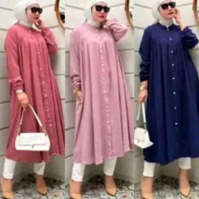 Newrelig- Baju Longdress Tunik Polos Jumbo Shakila Twill Dada Rempel L Xl Xxl Hitam Putih Polos