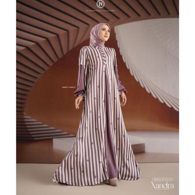 Murah [Bisa Cod] Xandra Dress Style 5 Nadheera Luxury Rayon Premium Gamis Salur Garis Sandra Khadija