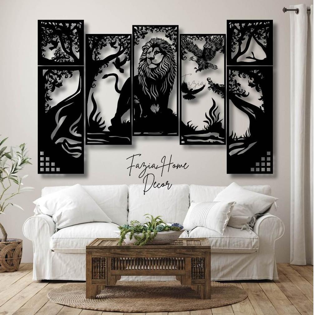 Hiasan Dinding TIGER 7 Panel Tema Hewan Singa Elang Merpati