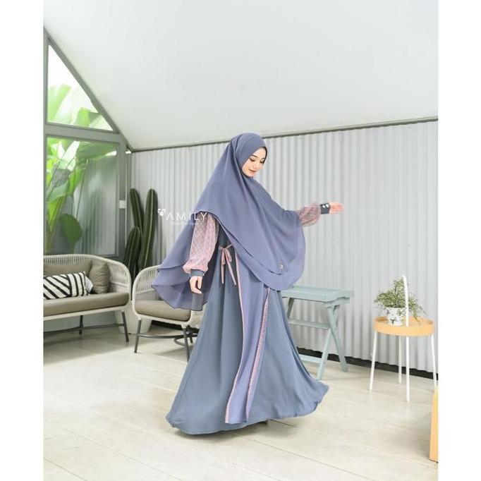 Hot Promo, Gamis Sarimbit Syari Baju Couple Navy Biru Pink Lilac Mauve Amily Hijab Azzam Azima Dress