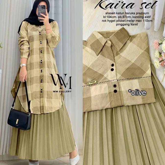 Newrelig- Setelan Rok Tunik Kaira Set Bahan Katun Haruka Mix Plisket Ld 107Cm Pj Rok 90Cm Kancing Ak