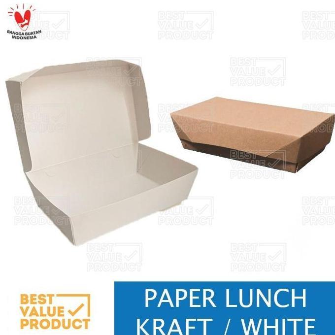 Baru- Paper Lunch Box L Bahan Kraft Ivory White Lunch Box L