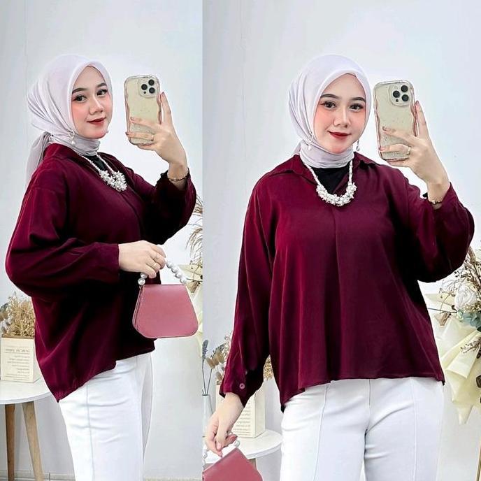 Newrelig- Blouse Baju Atasan Kemeja Wanita Oversize Basic Outer Polos Premium Baju Kantor Formal / C