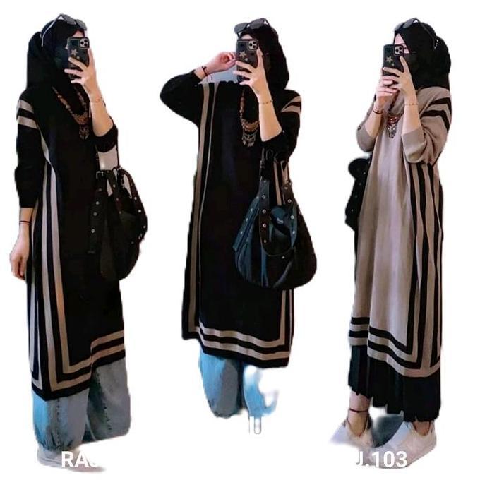 Newrelig- Tunik Rajut Import Oversize Motif Polos Terbaru Muslim Panjang Nyaman