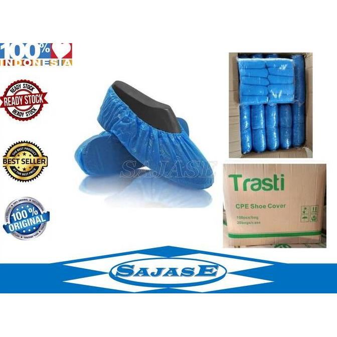 Baru- Shoes Cover Disposable Bahan Plastik Cpe Biru Tebal Cover Shoes Plastik Cpe