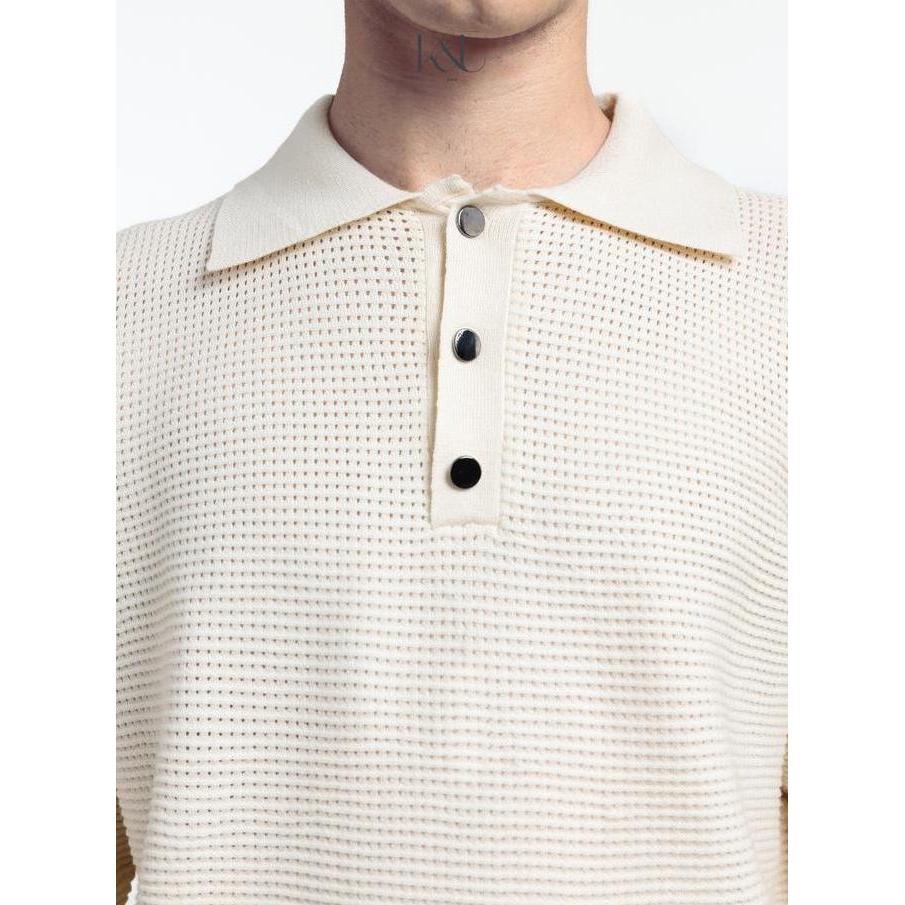 KUKAI Man | Cove Knit Polo Top - Kaos Polo Rajut Pria Lengan Panjang - Kaos Polo Knit Pria Lengan Pa