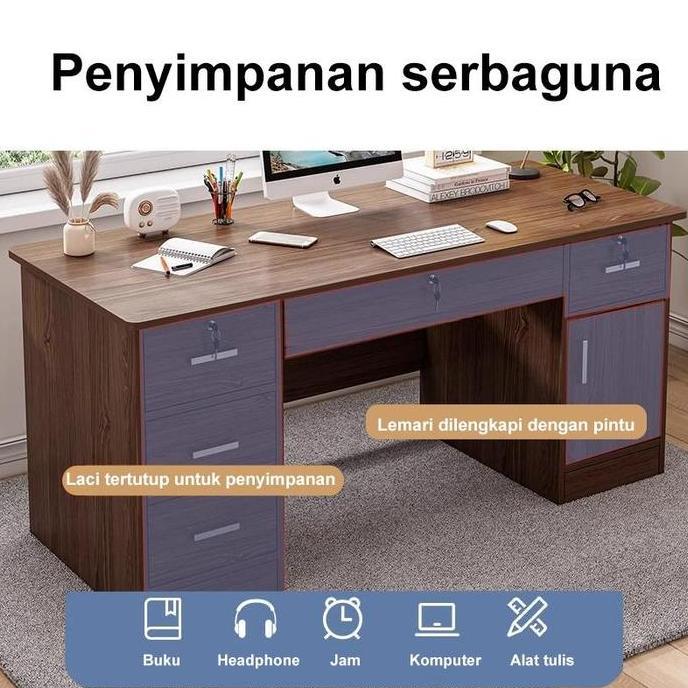 Meja Komputer Desktop Single Model Modern Minimalis - Set Lengkap Meja Kursi Kantor Rumah untuk Bos 