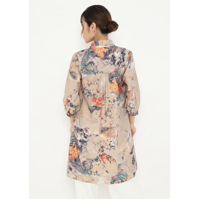 Tunik Motif Abtrak Dan Batik Warna Coklat Susu
