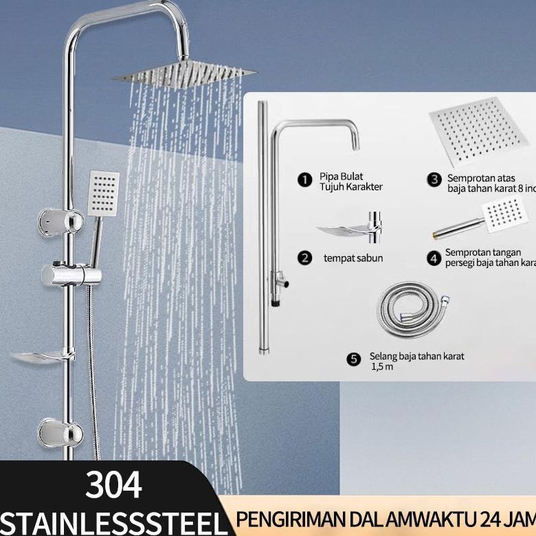 SUS304 Set Shower Stainless Steel Lengkap Shower 2 in 1 Set Shower Air Panas Dingin Paket Shower Din