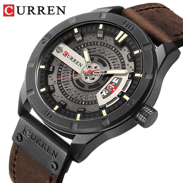 CURREN 8301 Jam Tangan Pria Analog Tali Kulit Chronograph Aktif CURRENOS