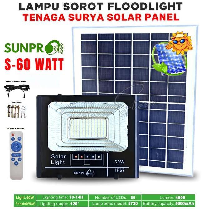 Best Item, Lampu Solar 60W Cahaya Putih Ip67 Water Resistance Battery 5000Mah Sunpro S-60 Original |