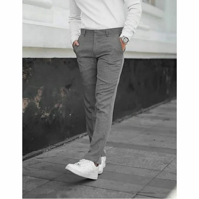 Boyboying- Celana Formal Kantor Kerja Bahan Pria Slim Fit Kain Wool Hitam Panjang