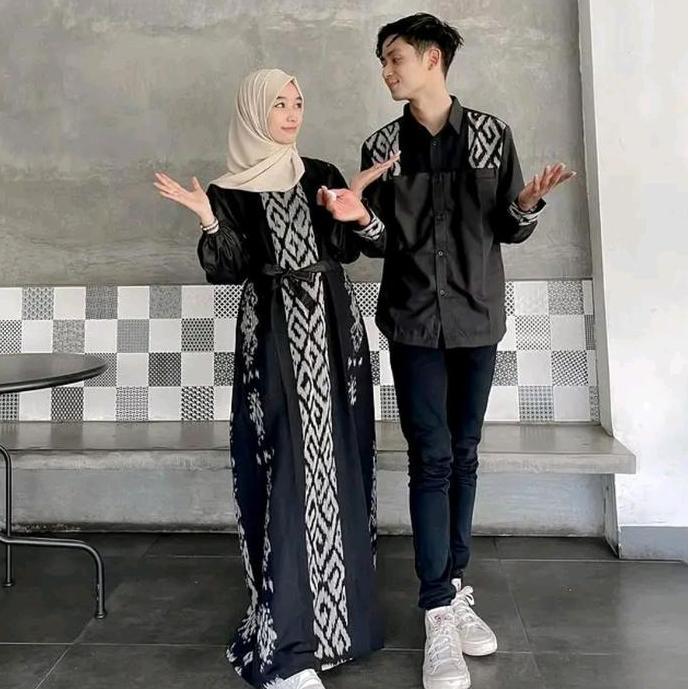 New Trend, Set Couple Tenun Gamis Muslim Tenun Baju Keluarga Pasangan Sarimbit