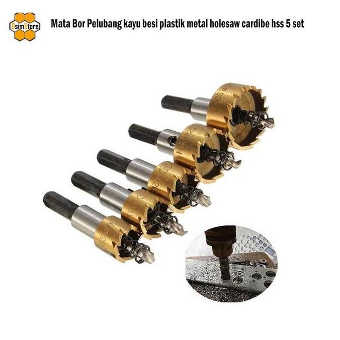 Tools- Mata Bor Pelubang Kayu Besi Plastik Metal Holesaw Carbide Hss 5 Set