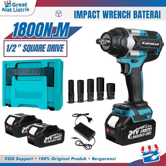 Promo Kamolee Impact Jumbo Baterai Torsi Besar Kamolee - Cordless Impact Wrench DTW700/1800N.M Disko