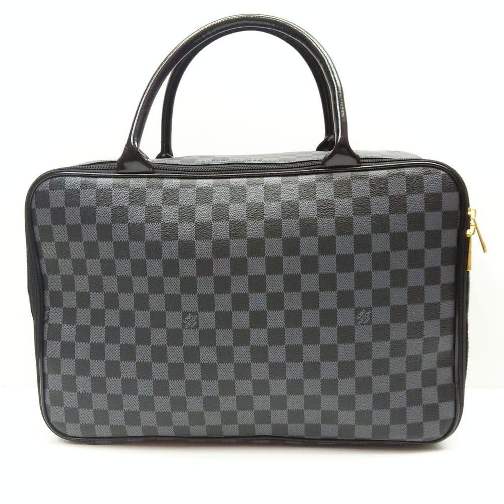 TRAVEL BAG PREMIUM TAS KOPER WANITA LV KOTAK HITAM