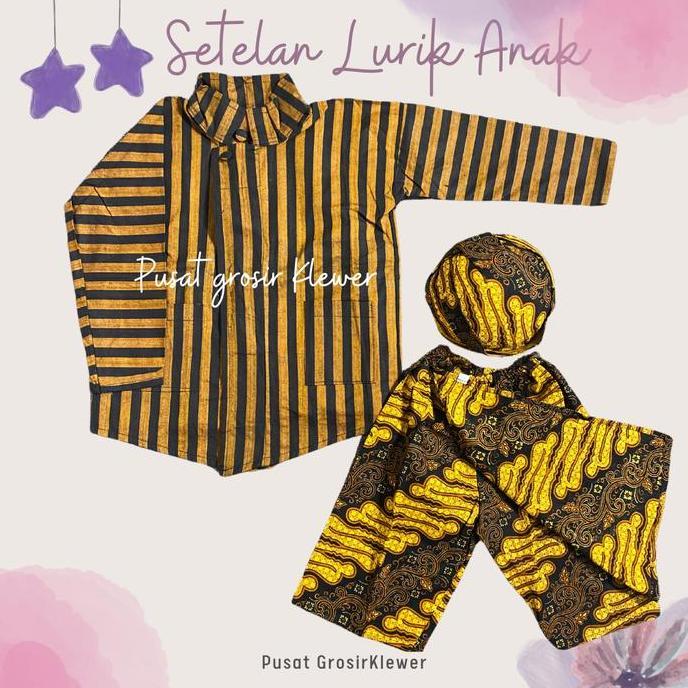 Setelan Baju Lurik Jawa Anak Bahan Katun Premis Halus umur 1 Tahun sampai 12 Tahun Balita Lembut Bay