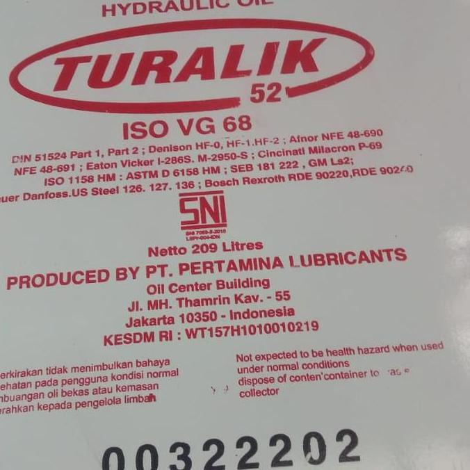 OLI HIDROLIK PERTAMINA TURALIK 52 ORIGINAL DAN TERPERCAYA