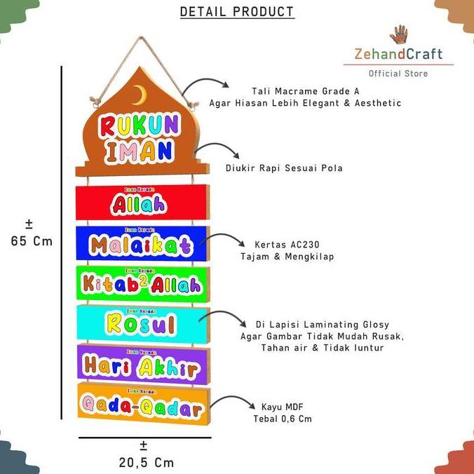 Zehandcraft - Hiasan dinding islami bahan kayu, Hiasan rukun islam, Hiasan rukun iman, Hiasan 5 wakt