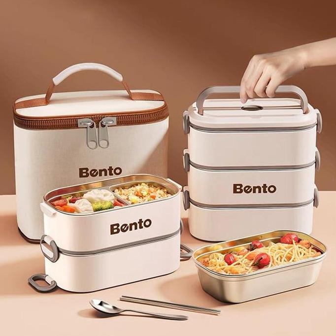 kotak makan set lunch box stainless anti tumpah kotak bekal anak tas lunch box stainless anti tumpah