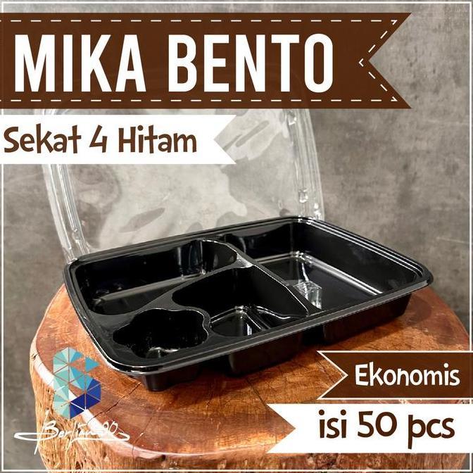Box Bento Sekat 4 Hitam Ekonomis Tray Bento Bintang Food Container Plastik Box Bento Kotak Bento