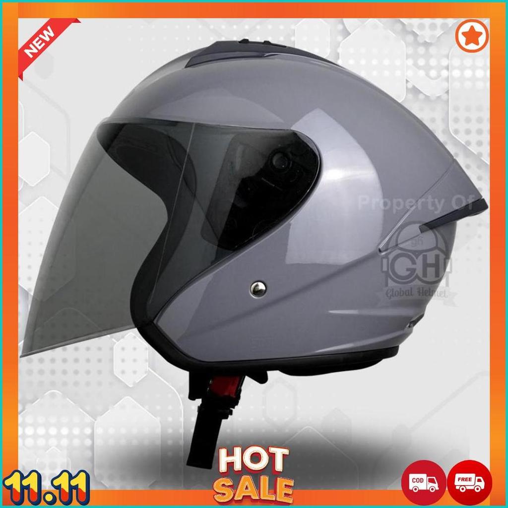 Helm Gm G1 Solid Dim Grey Glossy Half Face Single Visor Sni Ori [H2]