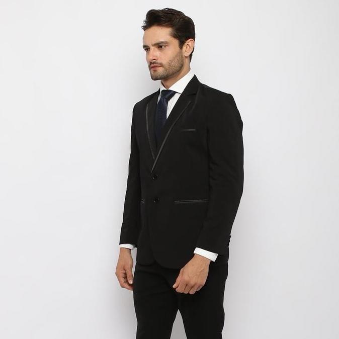 Stelan Jas List Jas Wisuda Blazer Pria Hitam List Pinggir Dan Polos Jas Formal Jas Pengantin Nikah J