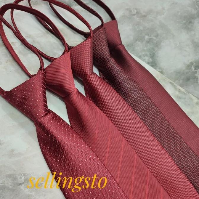 DASI MERAH MAROON POLOS DASI ZIPPER PRIA LANGSUNG PAKAI -
