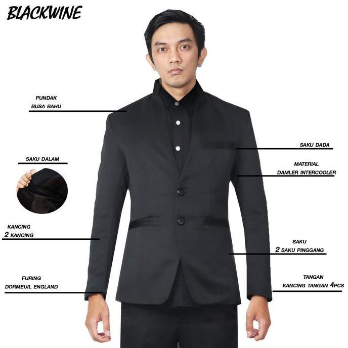 BLAZER PRIA BLACKWINE HITAM - Jas Cowok Casual Formal Resmi Santai