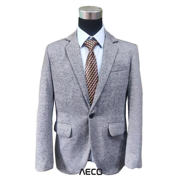 Blazer Casual Pria Elbow Fleece Patch Black AECO