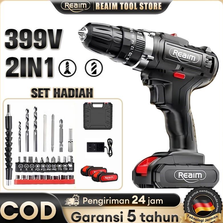 REAIM 399V Bor listrik 2IN1 Bor Baterai  Cas Bor Portable Baterai  Impact Bor Listrik Set