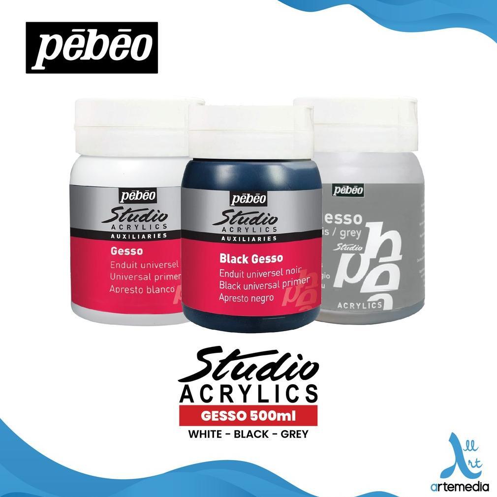 Pebeo Studio Acrylic Gesso Medium 500 ml White Gesso, Black Gesso, Grey Gesso Lapisan Dasar Lukisan