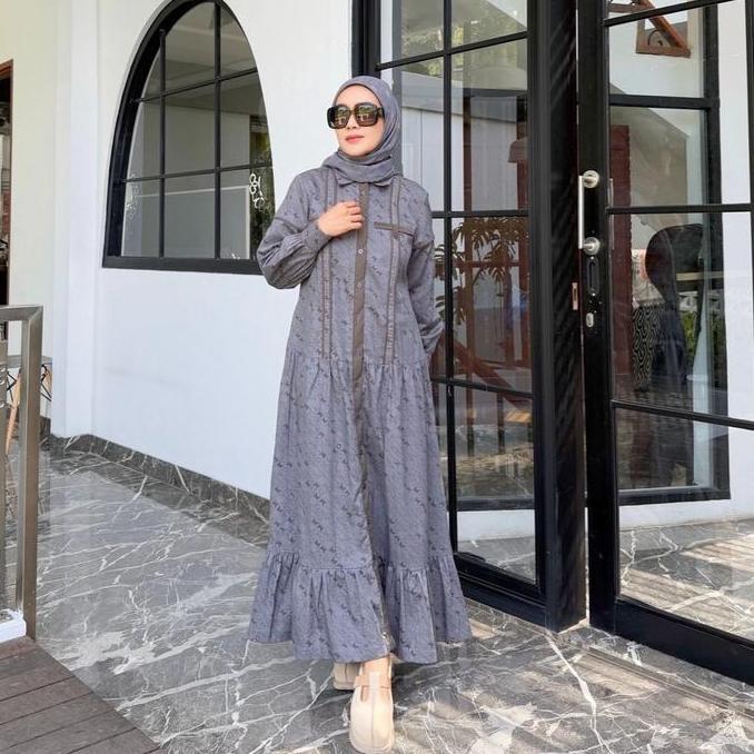 Korina Midi Dress Katun Printing Terbaru Muslim Wanita Dewasa Motif Panjang Cantik Nyaman