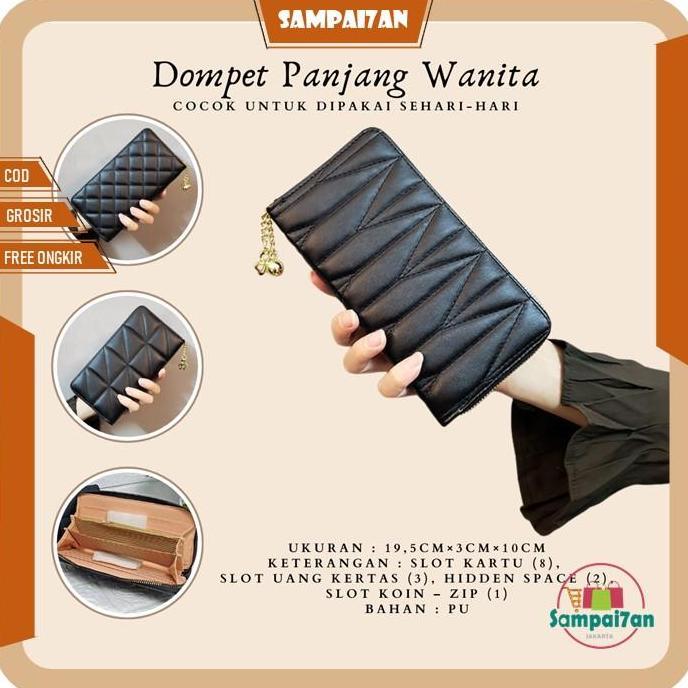 DISKON DOMPET WANITA PANJANG IMPORT ZIPPER DOMPET HITAM POLOS DOMPET PEREMPUAN FASHION DOMPET CEWEK 