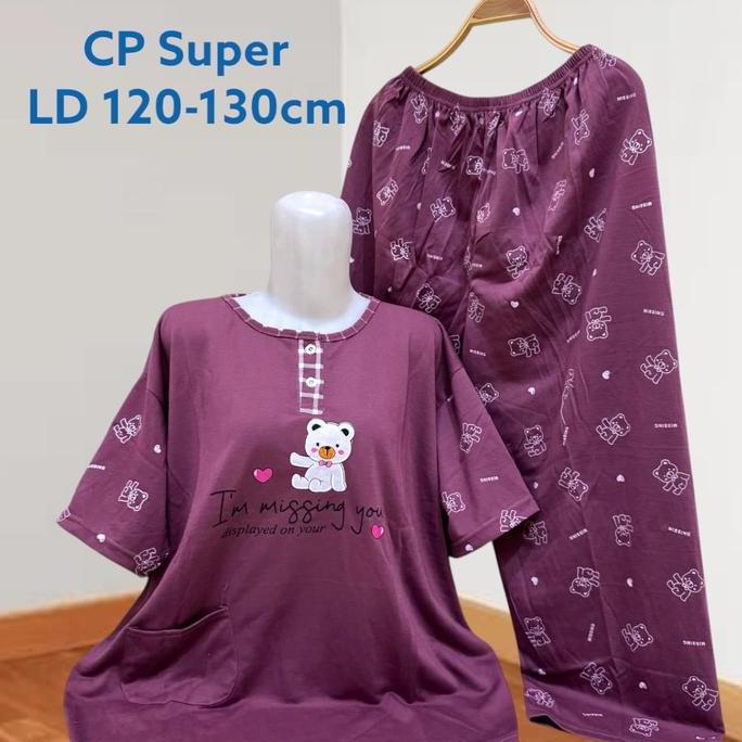 Baju Tidur CP Super Jumbo Babydoll Wanita CP Oversize Bahan Kaos LD 130cm Gambar Bordir Dan Sablon