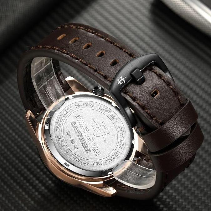 Evans Jayden Jam Tangan Pria 9589 Kulit Kaca Sapphire Chronograph Water Resistant 10 ATM