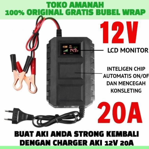 Toko Amanah Alat Cas Aki Mobil Otomatis 12V 20A Charger Accu Lcd Indikator 20 Amper Car Dengan Chip 