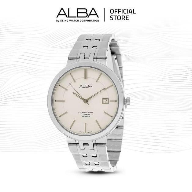 Alba Preste Jam Tangan Pria AS9D83 / AS9D83X1 Sapphire Quartz Silver White Dial Stainless Steel Stra
