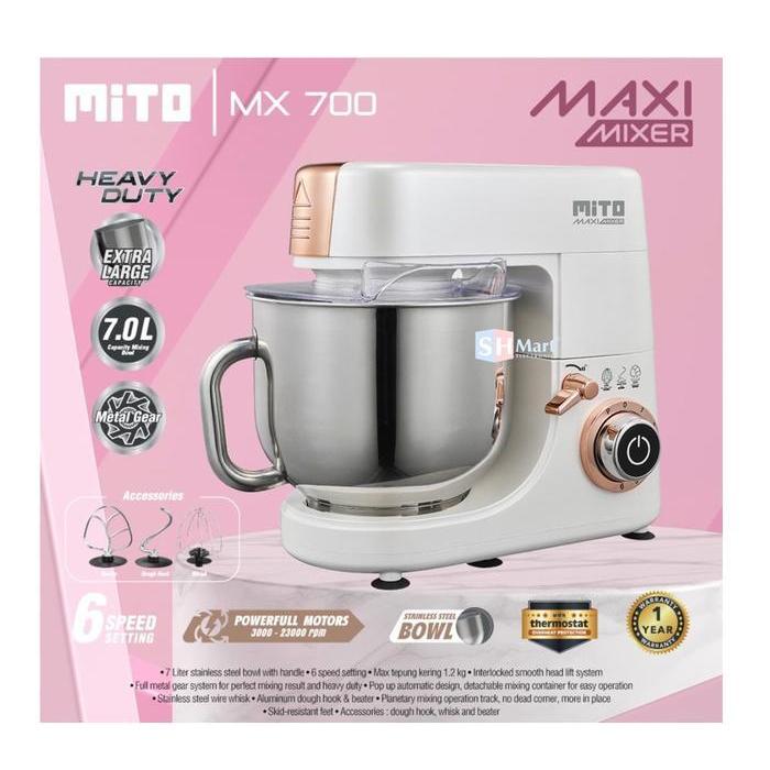 Stand Mixer Mito 7 Liter Mx700 / Mx-700 Stainless Bowl Mixer Pengaduk Adonan Garansi Resmi Original 