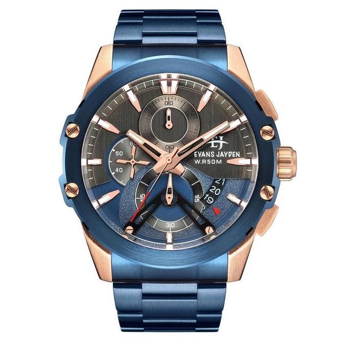 Evans Jayden Jam Tangan Pria 9615 Rantai Kaca Sapphire Chronograph Water Resistant 5 ATM Stainless W