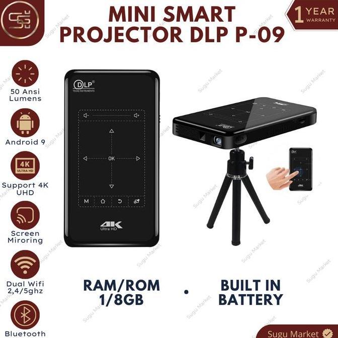 Projector DLP P09-II Mini DLP Proyektor 4K HD 50ANSI Lumens 1GB / 8GB