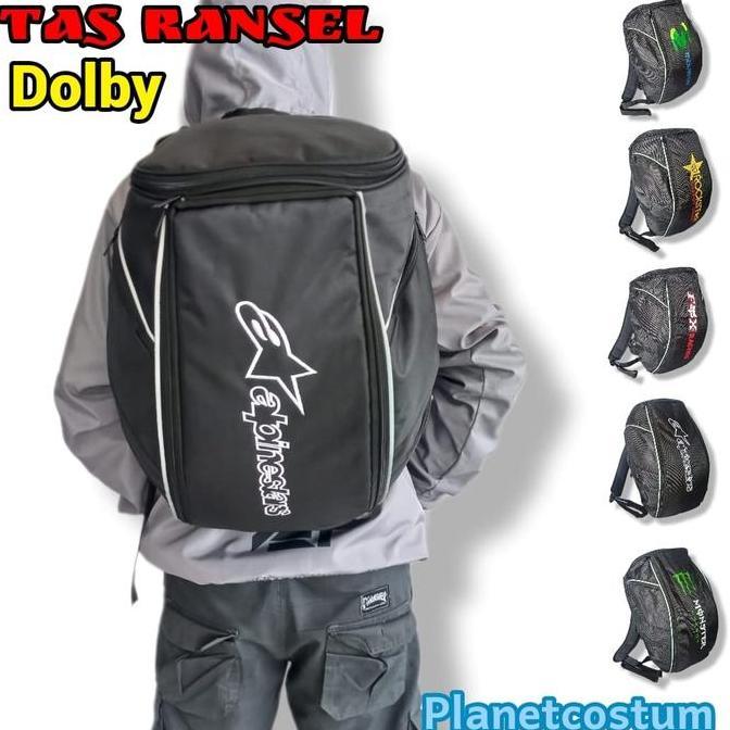 // PCTH3 TAS HELM MOTOR RANSEL PUNGGUNG HITAM GORETEX FREE COVER SAKU KANAN KIRI LIS 3M SCOTHLITE LI