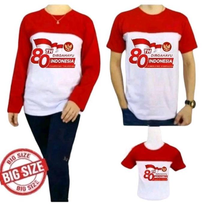 KAOS MERAH PUTIH BAJU 17 AGUSTUS 1945 80TH LOGO KIBAR BAJU PAKAIAN PRIA WANITA ANAK Fashion couple P