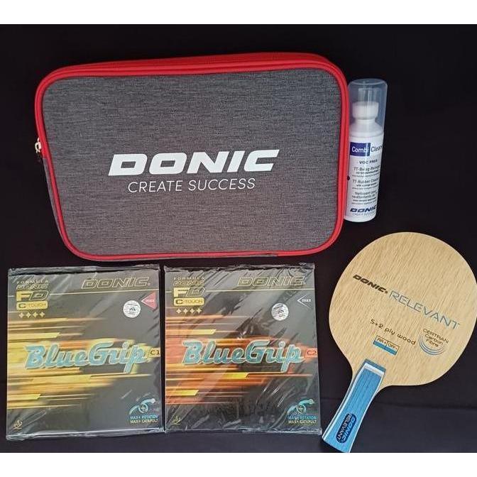 Bet Pingpong Donic Relevant plus karet Donic Bluegrip lengkap Set