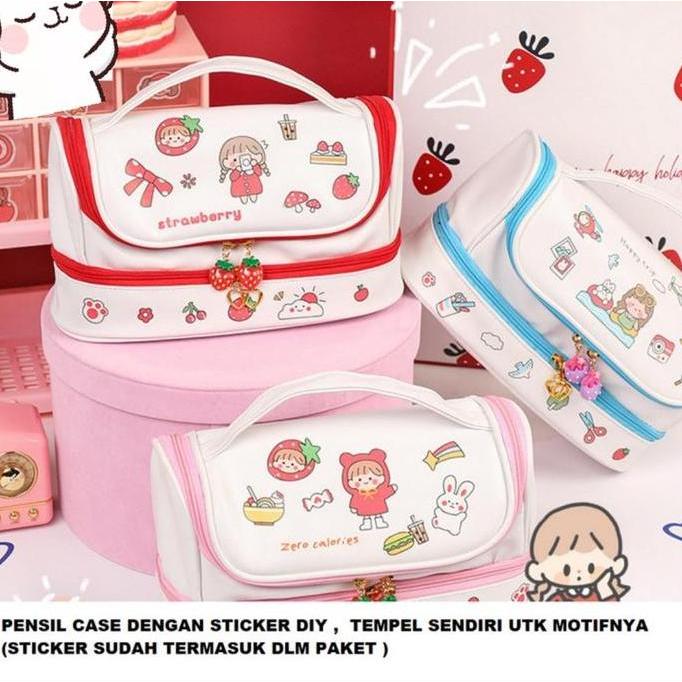 KOTAK PENSIL TEMPAT PENSIL KOREA DESIGN STICKER DIY PENCIL CASE