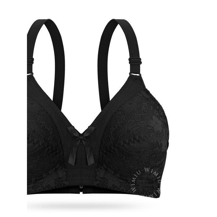 Wimiu BH Bra Wanita Cup C D Jumbo Tanpa Busa Tanpa Kawat Bra Beha 100171 Tipis Dewasa  Katun - Black