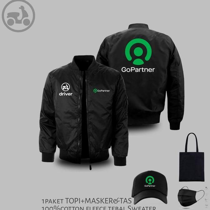 jaket bomber Driver-gopartner fre topi masker & tas Lembut