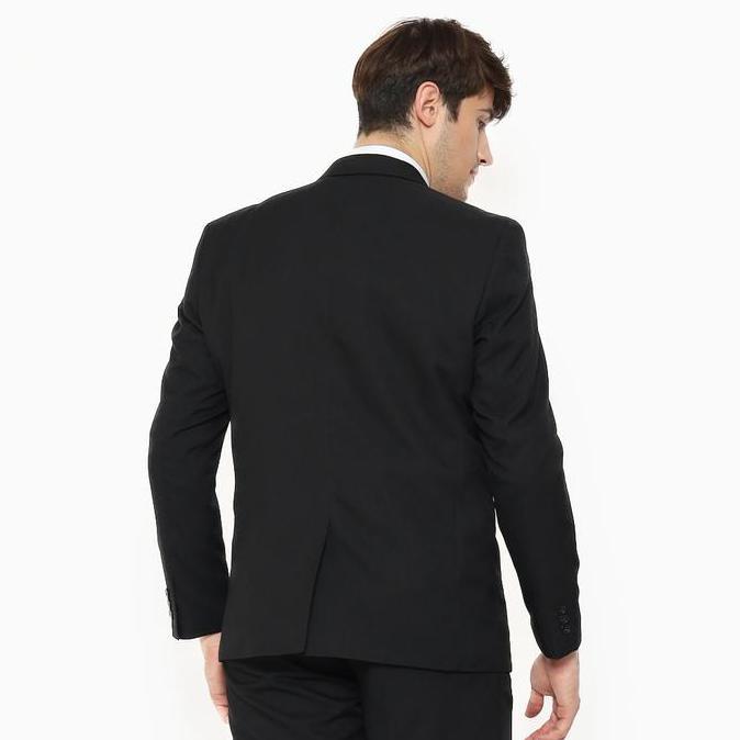 Lawell Setelan Jas dan Celana Pria Formal Slim Fit Kancing Dua, Celana Salur Hitam | Edward